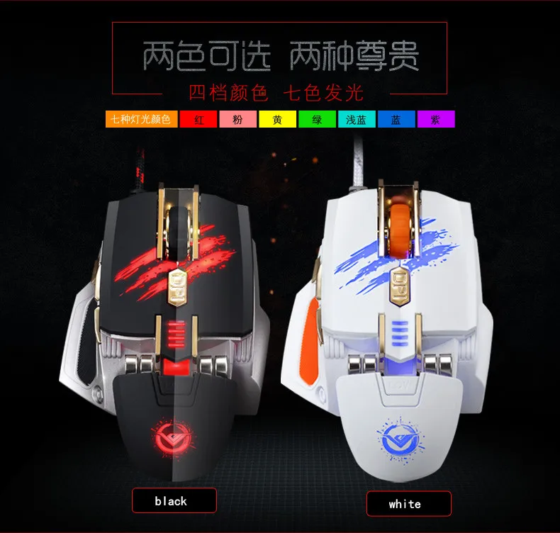 RAJFOO, новая лазерная мышь, USB, компьютерная мышь, игровая мышь, 7 цветов, дышащий светильник, 4000 dpi, 4 скорости передачи данных для геймера