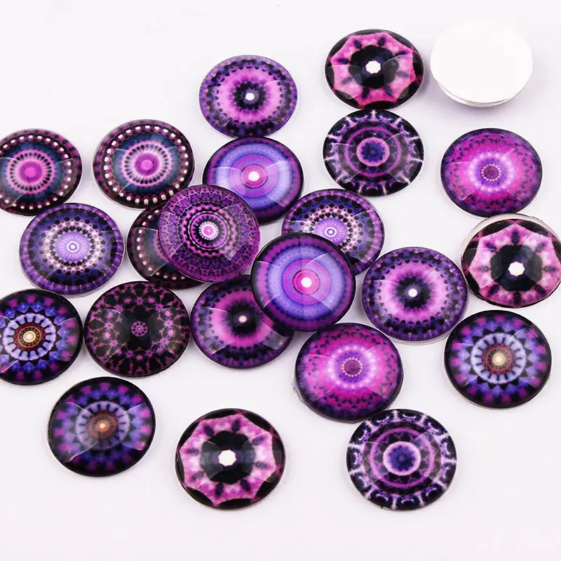 

10/12/16/18/ 20/25mm Kaleidoscope Galaxy Magic purple flatback cool print glass cabochons Jewelry setting 20pcs mixed round