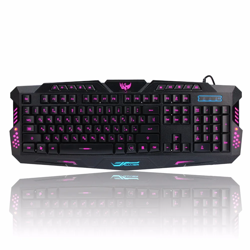 Русский/Английский Gaming Keyboard светодиодный 3 Цвет M200 USB Проводная Фул дыхание подсветкой Водонепроницаемый