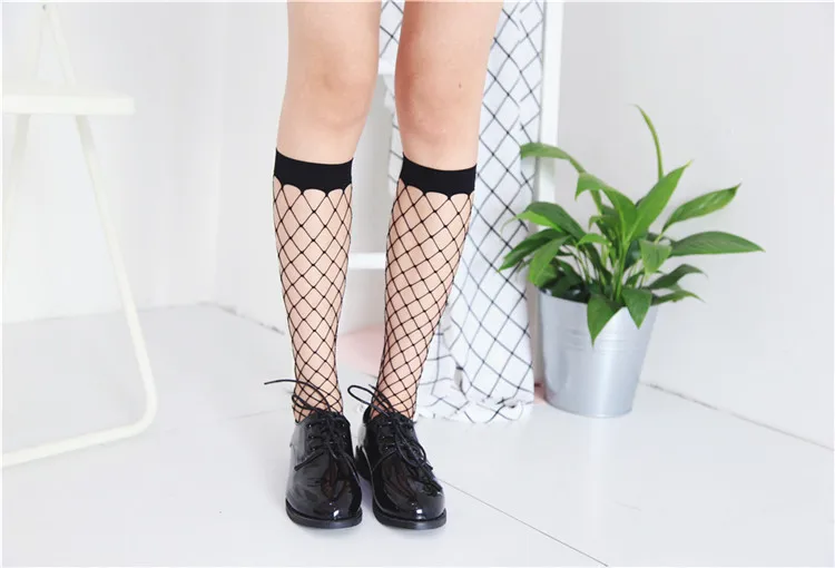 Женские сетчатые чулки с сеткой летние ажурные черного цвета геометрическим