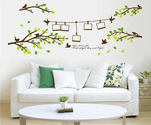Съемные настенные наклейки ПВХ зеленые ветви с любовными птицами и