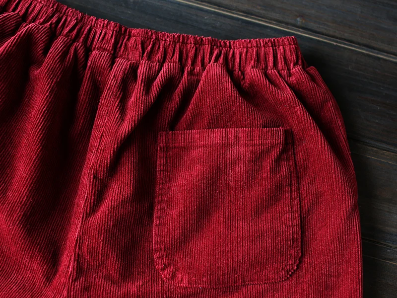 Женские вельветовые брюки с карманами свободные винтажные в стиле ретро принтом