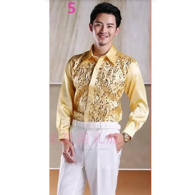 Мужские костюмы рубашка платье Блестящие Блестки мужские свадебные рубашки для
