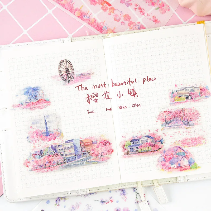 6pcs/pack Romantic Cherry Season Sakura Sticker Korean DIY Scrapbooking Dairy Photo Album Decoration Planner Stationery