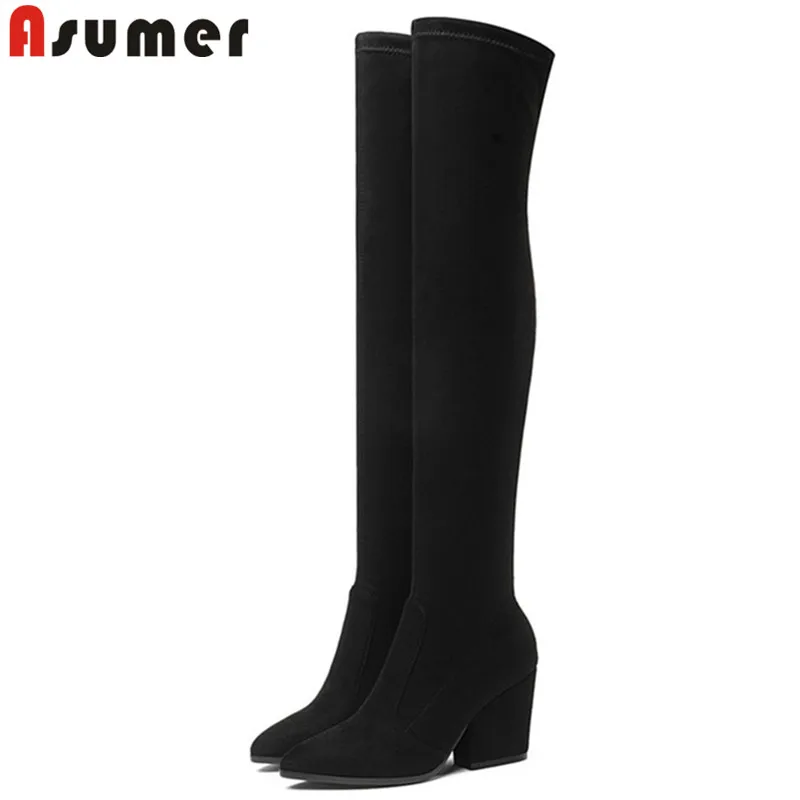 

ASUMER size 34-43 fashion autumn winter shoes woman elegant thigh high boots suede leather high heels over the knee boots women