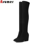 Женские ботфорты ASUMER, из замши, на высоком каблуке, размеры 34-43, Осень-зима