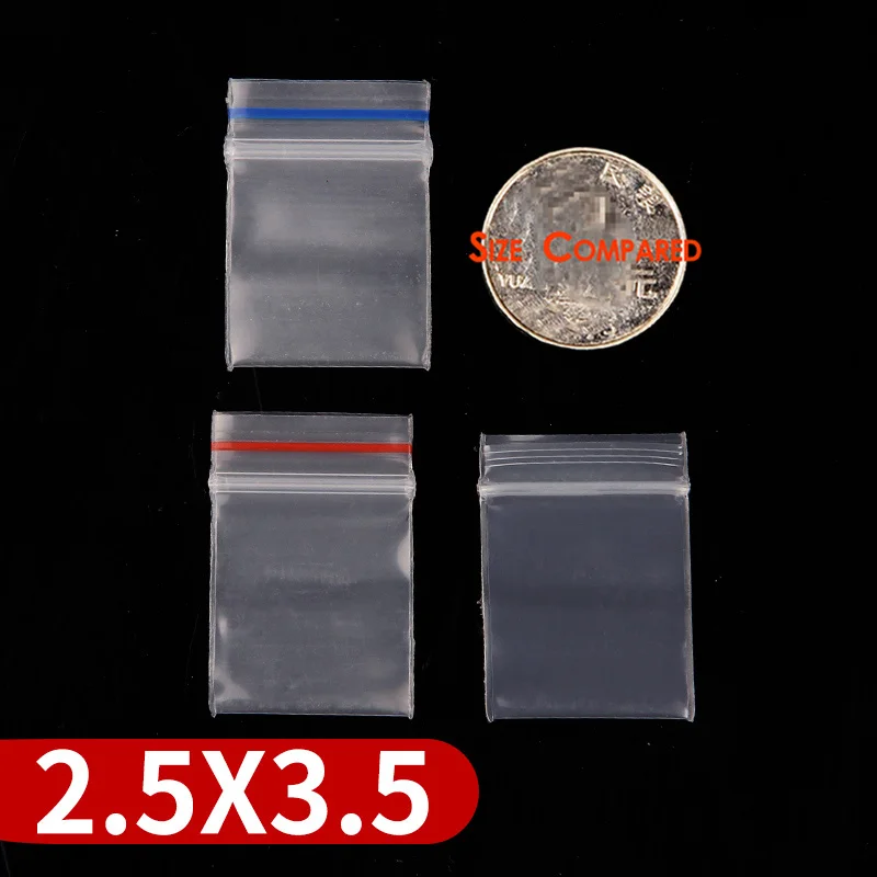 Blue Edge 1.8X2.5CM Небольшой Пластик мешок с застежкой-молнией 100 шт. несколько Размеры Ziplock таблетки расфасованный по пакетам красное голубое обрамление толстом каблуке прозрачные пакеты с застежкой zip-lock - Цвет: Blue Edge 1.8X2.5CM