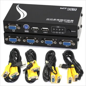 4 порта USB PS/2 автоматический переключатель KVM кнопка или Hotkey switcher PC с кабелями |