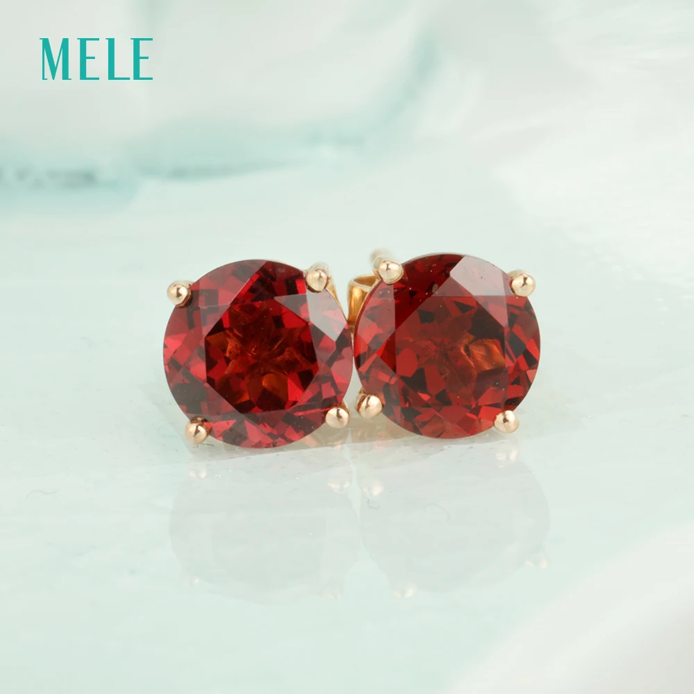 Natural Mozambique garnet rose gold earring round 6mm*6mm real 18k romantic and beautiful exquisite | Украшения и аксессуары