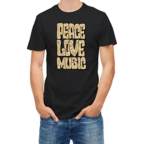 Новый 2017 Забавный принт футболка Для мужчин Горячая Peace Love Music типографии