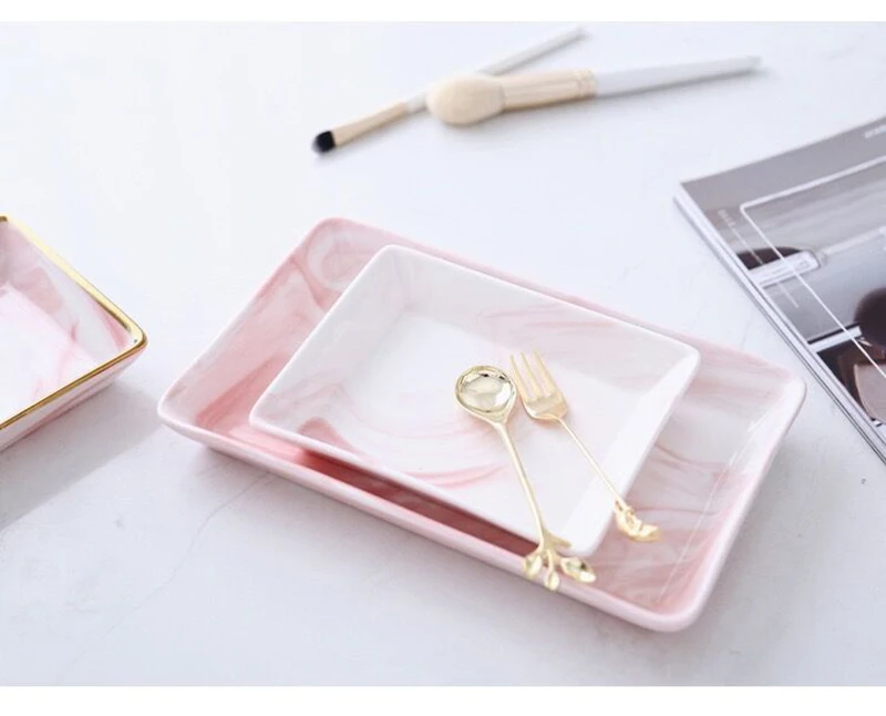 Новый розовый белый керамический поднос для хранения овальные точечные