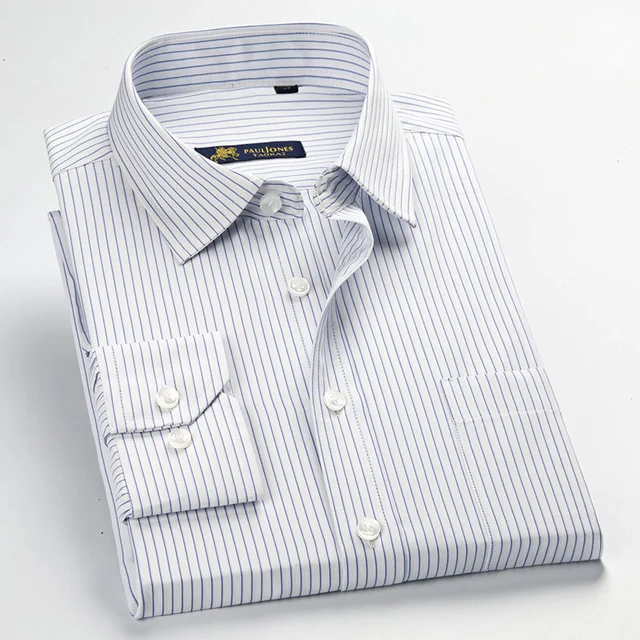 5532 Striped Men's Classic Regular-fit Plain/Striped/Twill Basic Dress Shirts with Pocket Formal Business Long Sleeve Work Office Tops Shirt - Цвет: 5532 Striped