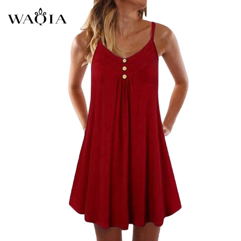 Waqia 2019 летнее платье Для женщин большие размеры 5XL без рукавов Boho Стиль короткие