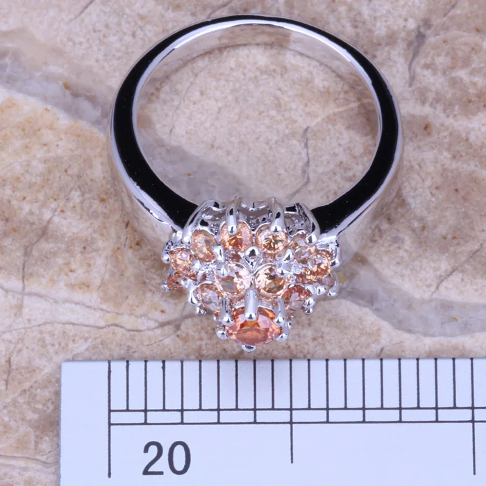 Посеребренное кольцо морганита цвета шампанского Размер 5 / 6 7 8 D968|ring size|ring size 5women