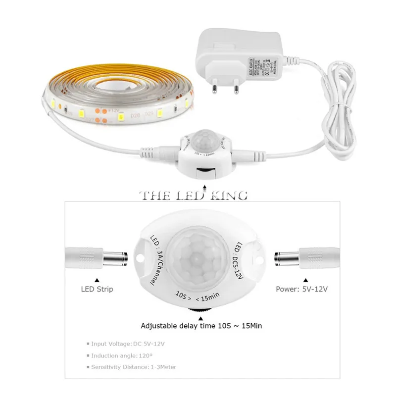 Wireless Motion Sensor LED Strip lamp 1M 2M 3M Use In TV Under Bed Cabinet Closet Wardrobe Night light+Power Supply | Лампы и