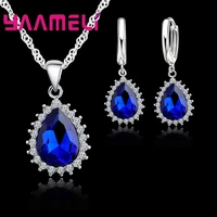 new arrival exquisite oval design blue cz stone hot sale woman girls favorite anniversary gift 925 sterling silver jewelry sets