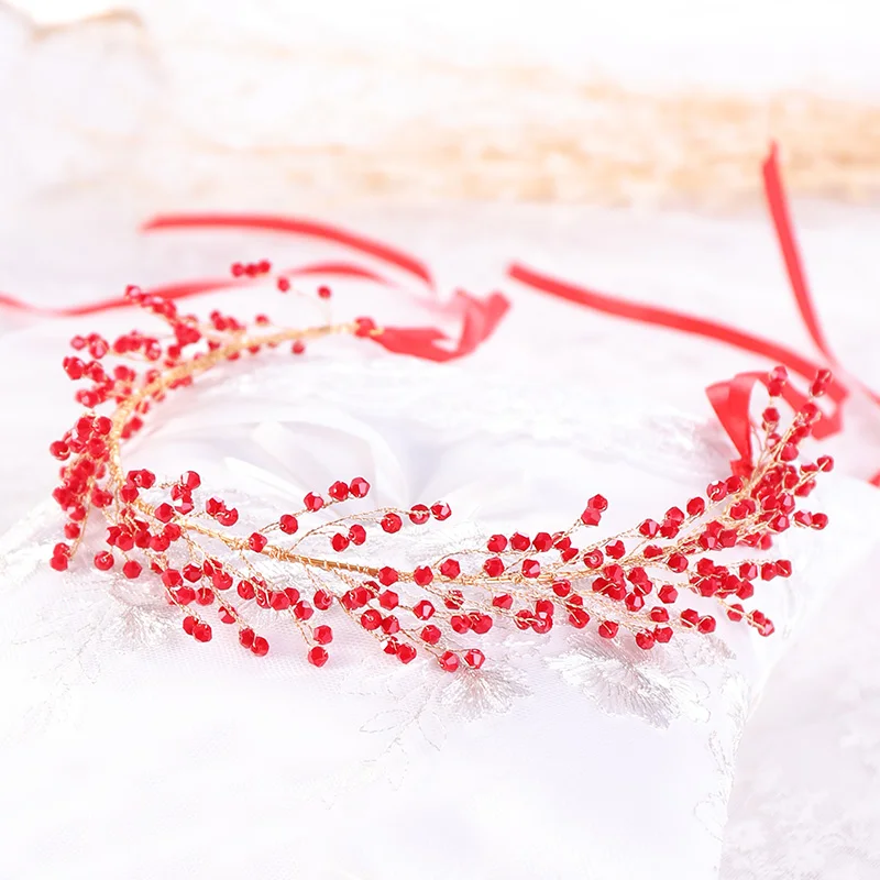 Gold Color Hairbands Red Crystal Bridal Women Hair Jewelry Accessories Wedding Bride Decoration Ornament | Украшения и аксессуары