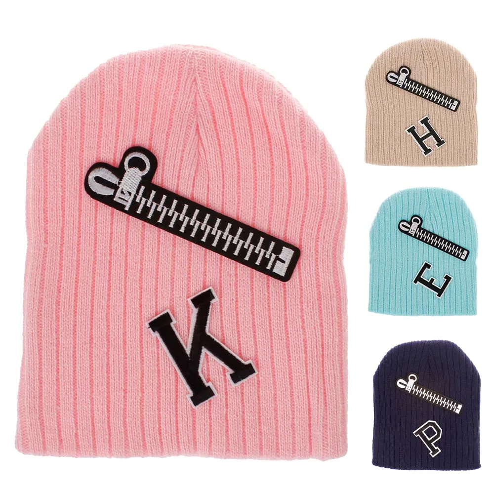 XDOMI Kids Winter Hats Soft Warmer Knitted Beanies Boys Girls Casual Ear Cap For ChildrenZipper Letter Crochet Caps | Аксессуары для