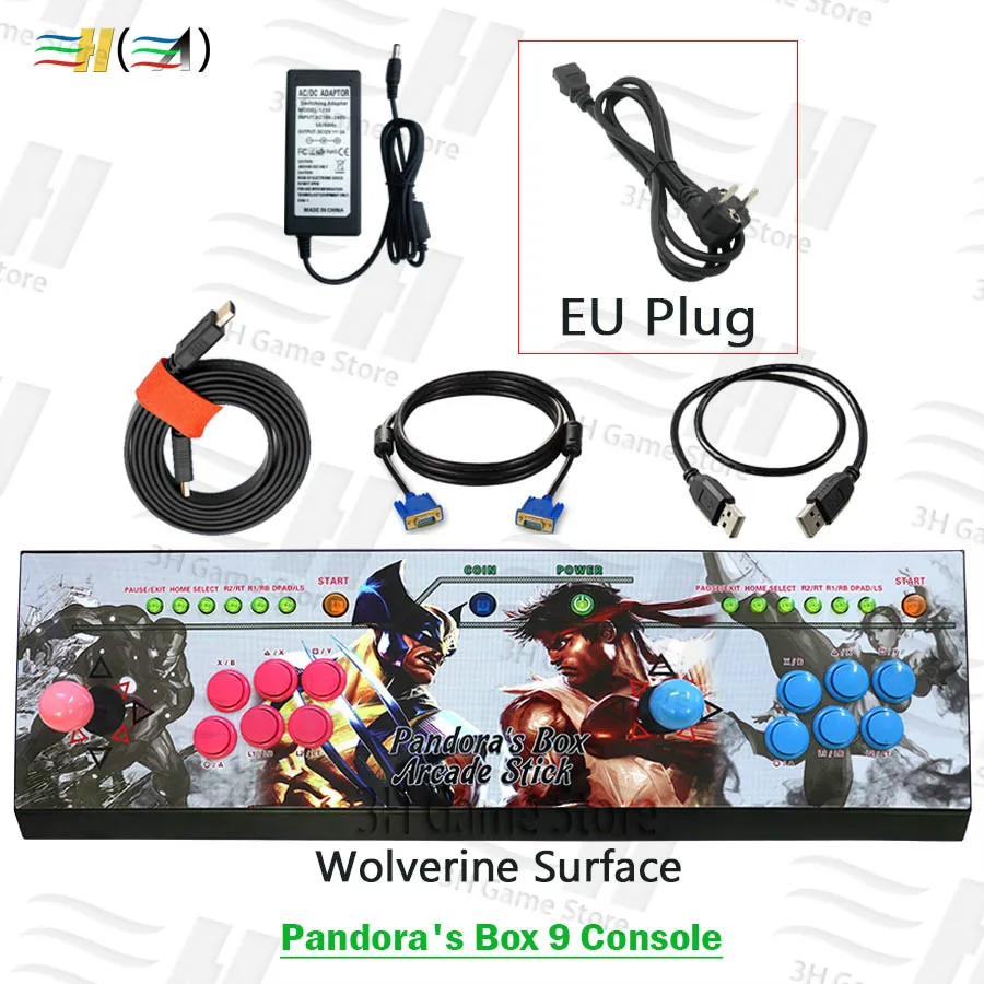 PDB9 JGL surface EU Pandora Box 9 1500 В 1 видео игры аркадная палка Консоль 2 игрока джойстик светодиодная Кнопка Pandora's box 5 плюс версия консоли - Цвет: PDB9 JGL surface EU