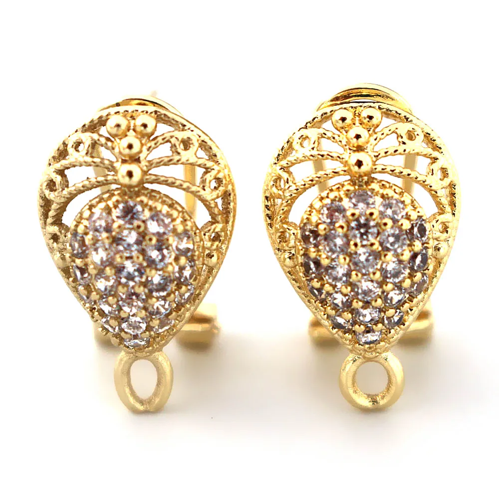 Серьги с микро покрытием и фианитом креплением на спинку вешалкой коннекторами