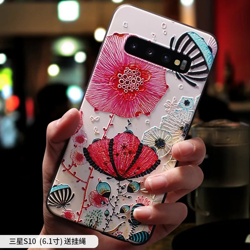 Древняя китайская вышивка Тотем тиснение цветок рельефный чехол для Samsung galaxy S10