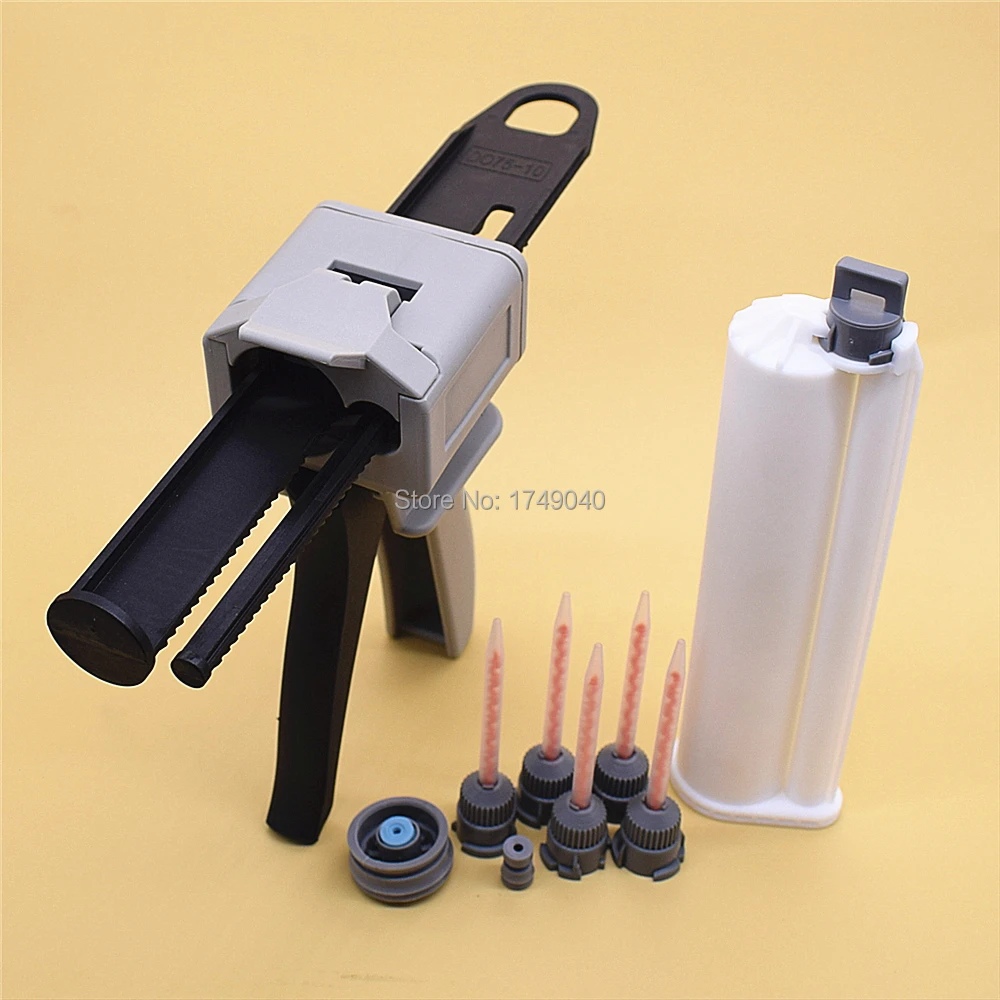 

75ml AB Glue Dispenser Caulking Gun Tool 10:1 Glue Gun with 75ml Empty Dual-Barrel Cartridge and 5pc 10:1 Static Mixing Nozzle