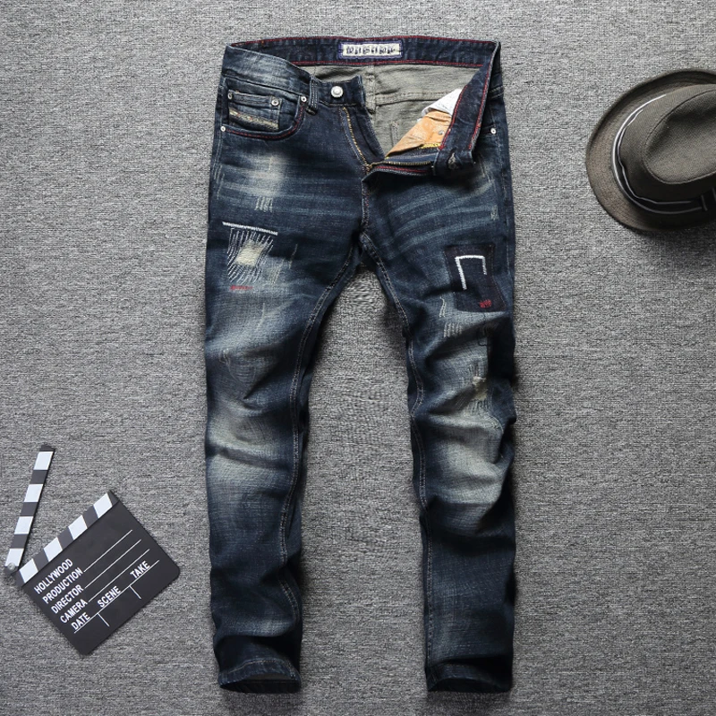 Итальянский стиль ретро дизайн Новые мужские джинсы Slim Fit джинсовые пуговицы брюки брендовые джинсы модные уличные Классические джинсы мужские