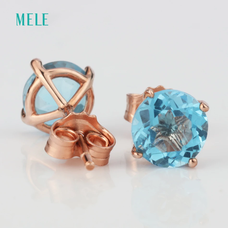 Меле натуральный темно синий топаз серебряные серьги круглые 6 мм * крошечные но