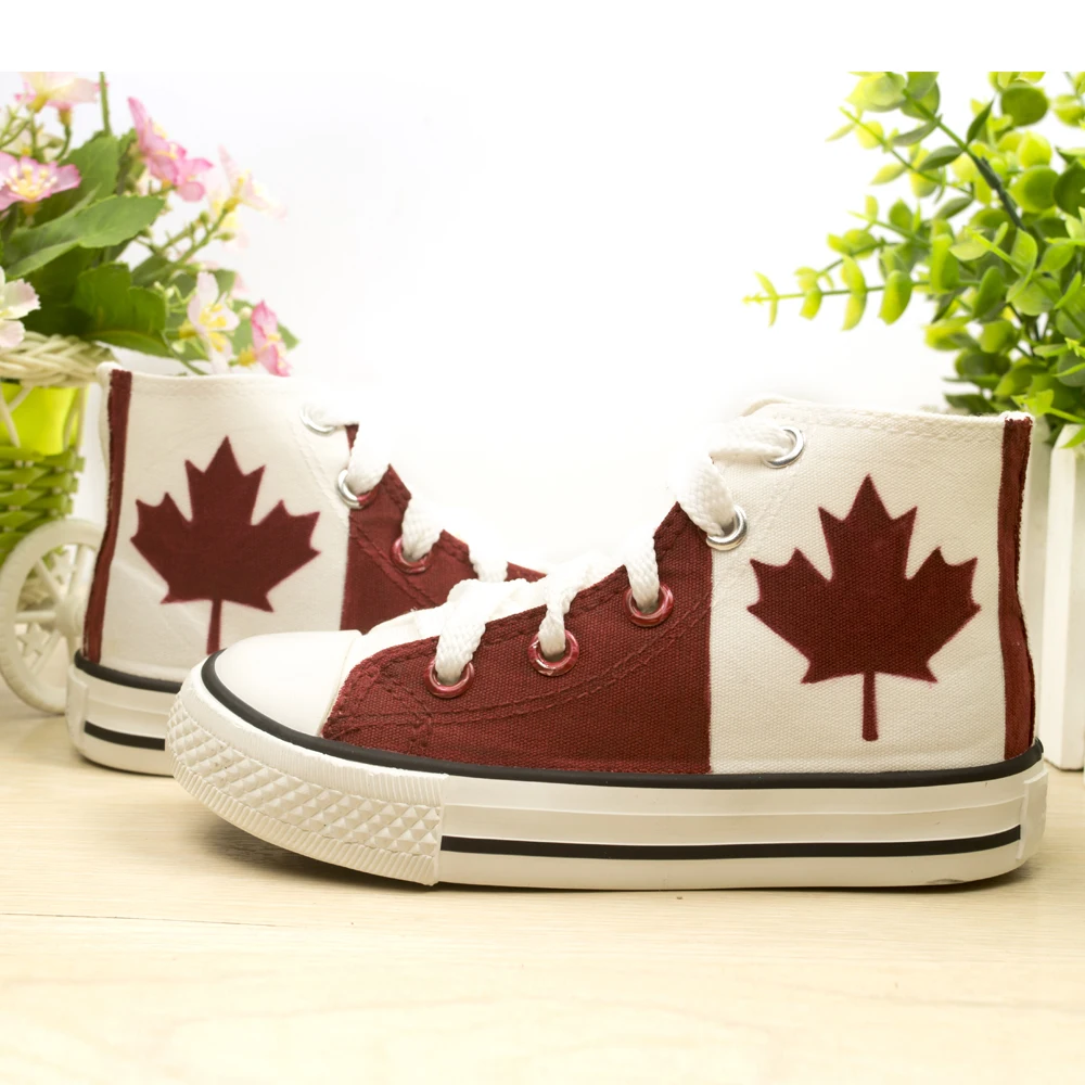 Canadian National Canada Shoes Red Maple Leaf Hand Painted Canvas Sneakers kids boys children girls shoes | Детская одежда и обувь