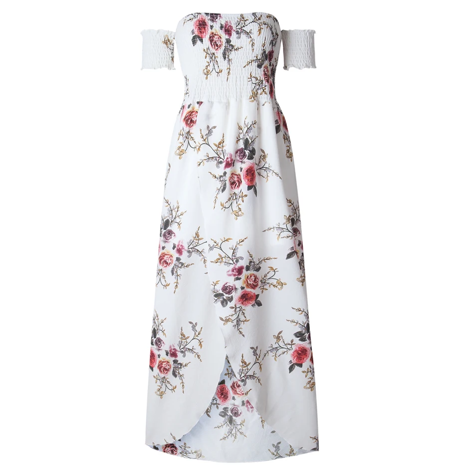 Летнее платье 2019 Boho Пляжное длинное длиной до пола женское с открытыми плечами