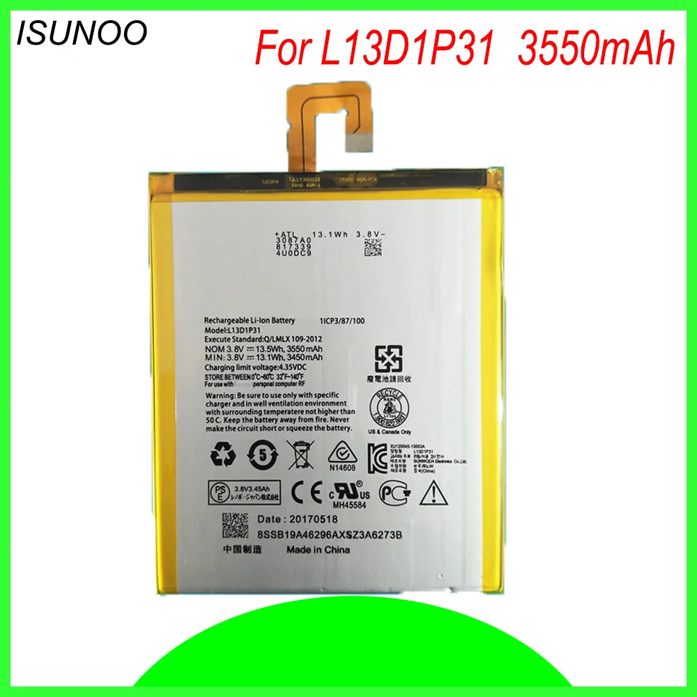 Оригинальный аккумулятор ISUNOO 3550 мАч L13D1P31 для Lenovo Pad A3500 S5000 Φ tab 2 A7|Аккумуляторы