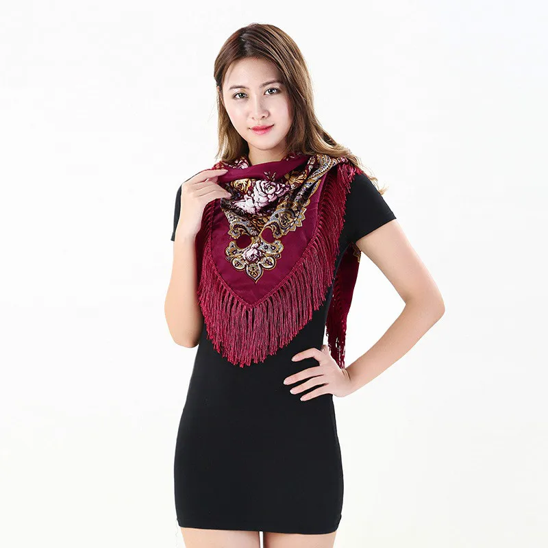 2017 Autumn and Winter Russian Brand New Fashion Big Size Square Scarf Cotton Long Tassel Print Shawl For Women Floural |