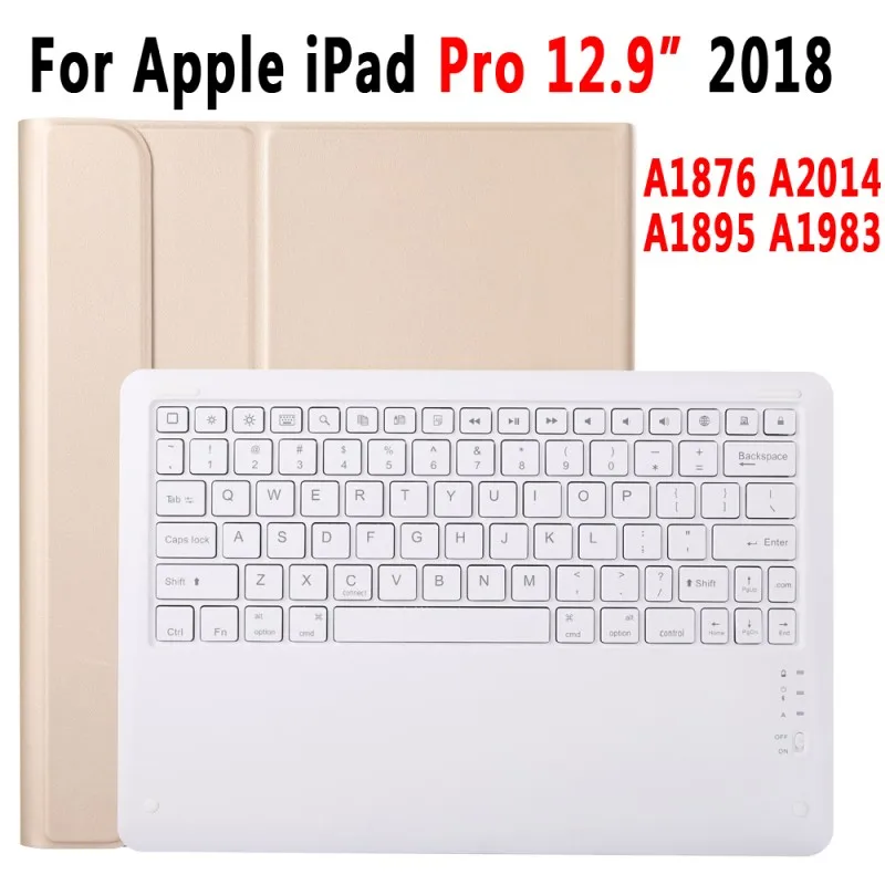 gold-white Чехол с клавиатурой для Apple iPad Pro 12,9 A1876 a1983a1895, чехол с Bluetooth клавиатурой, умный кожаный чехол с карандашом+ пленка+ ручка - Цвет: gold-white
