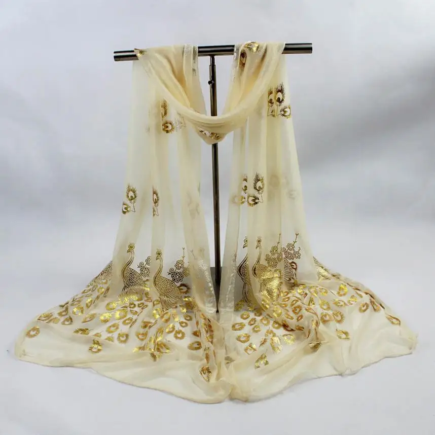 

KANCOOLD Scarves new high quality Lady Multi-color Peacock Flower Long Soft Wrap Stole Pashmina scarves women chiffon jan25