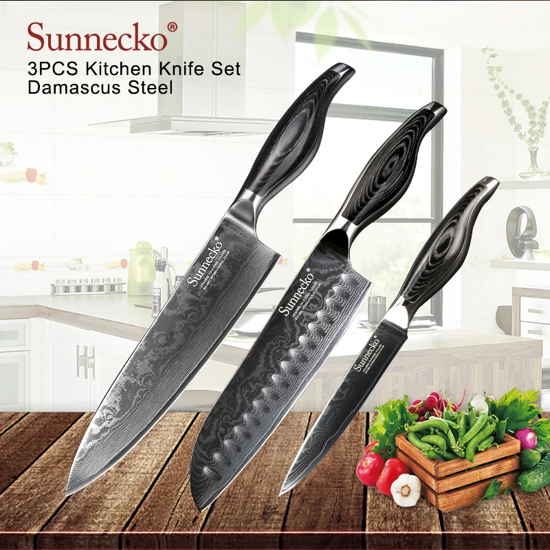 SUNNECKO Дамаск шеф-повар Ножи японский VG10 Сталь лезвие Кливер утилита Santoku для