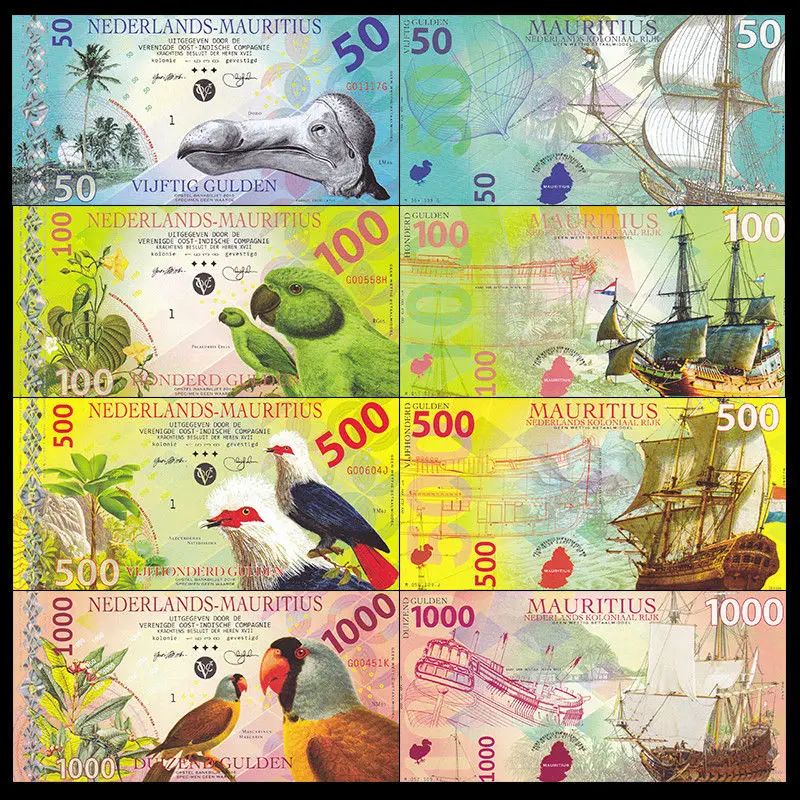Netherland Mauritius набор из 4 предметов 50 100 500 1000 Гульден 2016 необычный полимер UNC