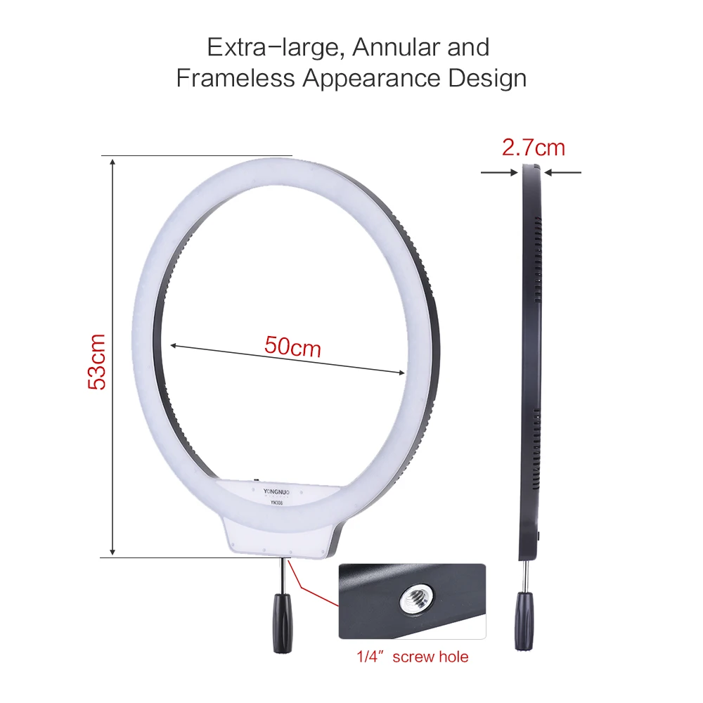 YongNuo YN308 Selfie Ring LED Light 3200K ~ 5500K двухцветная температура Видео свет беспроводной
