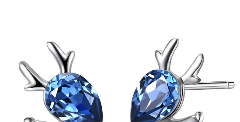 Изысканные милые стильные серьги с животными, голубой кристалл от Swarovski для женщин, серебро 925 пробы, оленьи рога, юбилейные вечерние ювелирные изделия