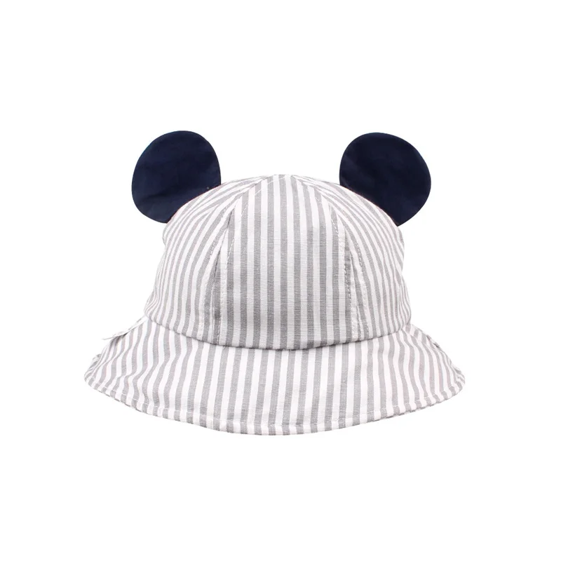 Striped Cartoon Baby Hat Mouse Ear Cute Girl Cap Breathable Wide Brim Boy Summer Lace Up Sun Clothing | Детская одежда и обувь