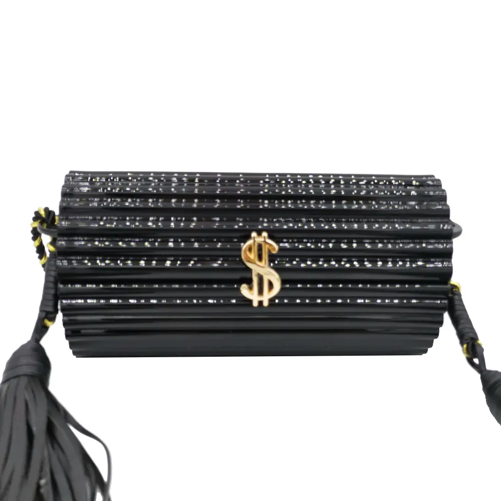 Black Box Clutch Бутик De FGG черная кисточка долларов застежка Женская акриловая прямоугольная сумочка вечерние сумочки женские маленькие сумки через плечо сумка через плечо - Цвет: Black Box Clutch