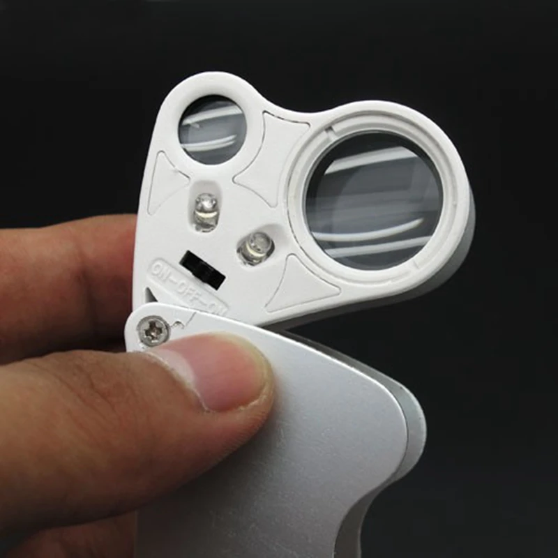 

30X 22mm Mini Jewelry Loupe 60X 12mm Jewelry Identifying Magnifier Double-Multiple Portable Magnifying Glass With LED Light