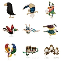 parrot owl crow brooch black enamel bird animal brooches pins men women suits dress hat collar scarf buckle gifts jewelry