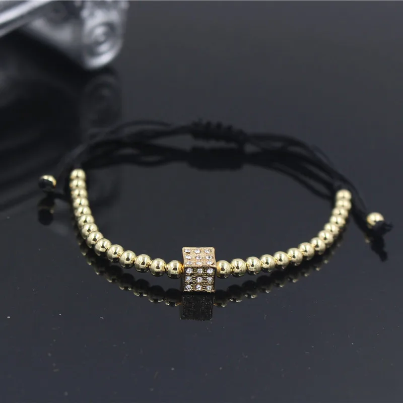 

Wholesale Men Bracelets & Bangles Copper Beads Micro Pave White CZ Cube Dice Macrame Braiding Charm Bracelets Women Jewelry
