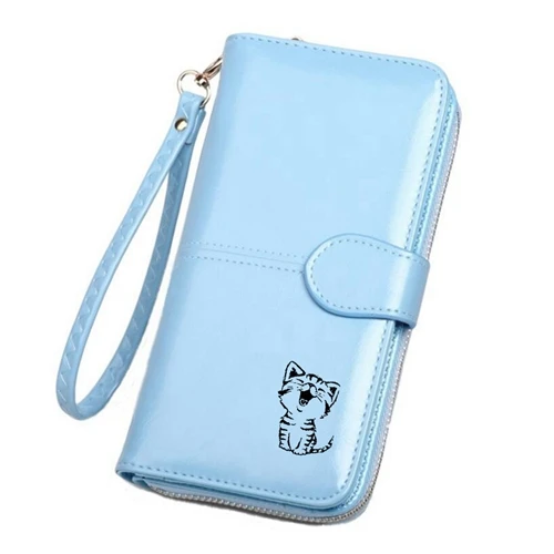 sky blue wallet Забавный кошелек с гравировкой в виде животного, Женский функциональный кошелек из искусственной кожи с застежкой молнией, кошельки, Женский Длинный кошелек, Женский кошелек-клатч - Цвет: sky blue wallet