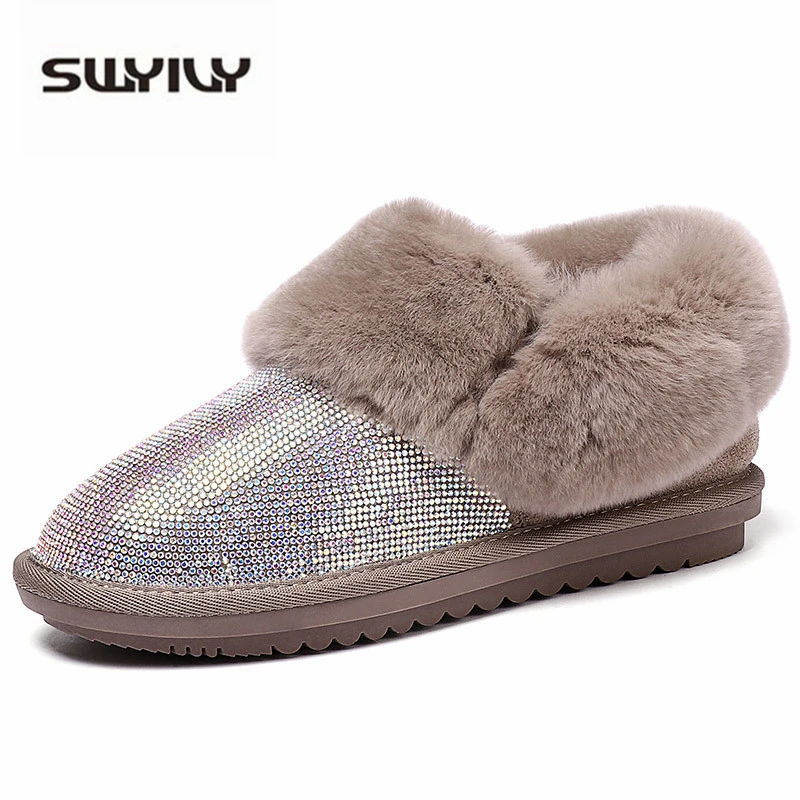 Зимние теплые женские ботинки SWYIVY на плоской подошве 2019 плюшевые бархатные