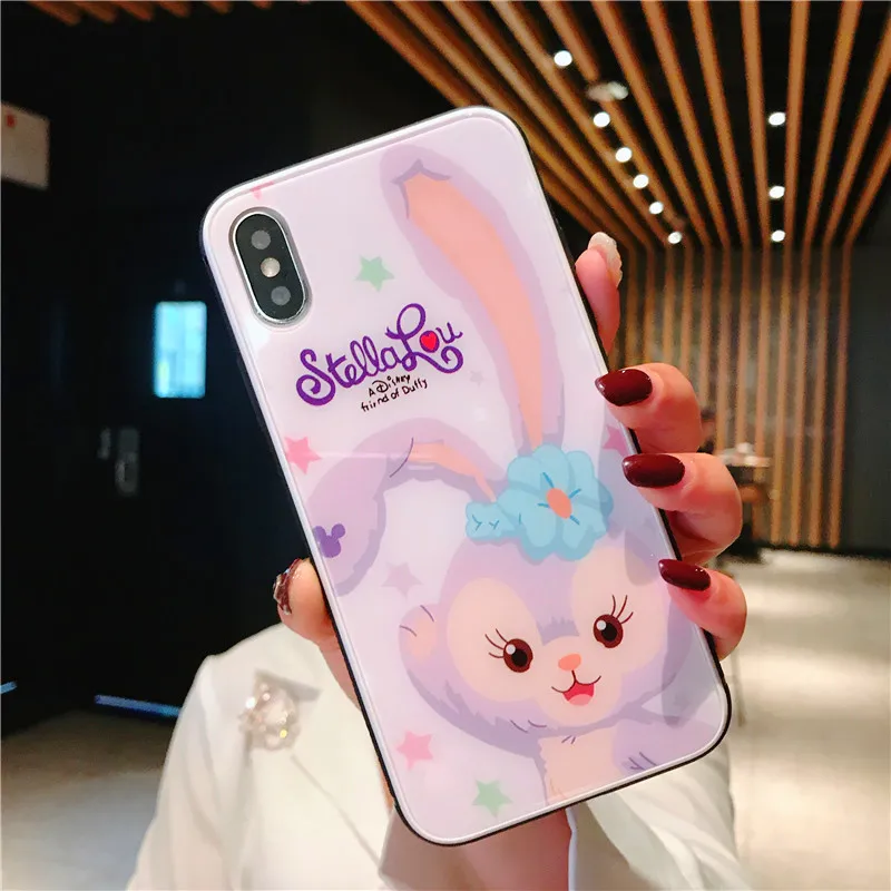 Cartoon Duffy Bear Stellalou high quality Toughened glass Case For iPhone 6 7 8plus XSMax XR 11 11pro skid resistance Phone case |