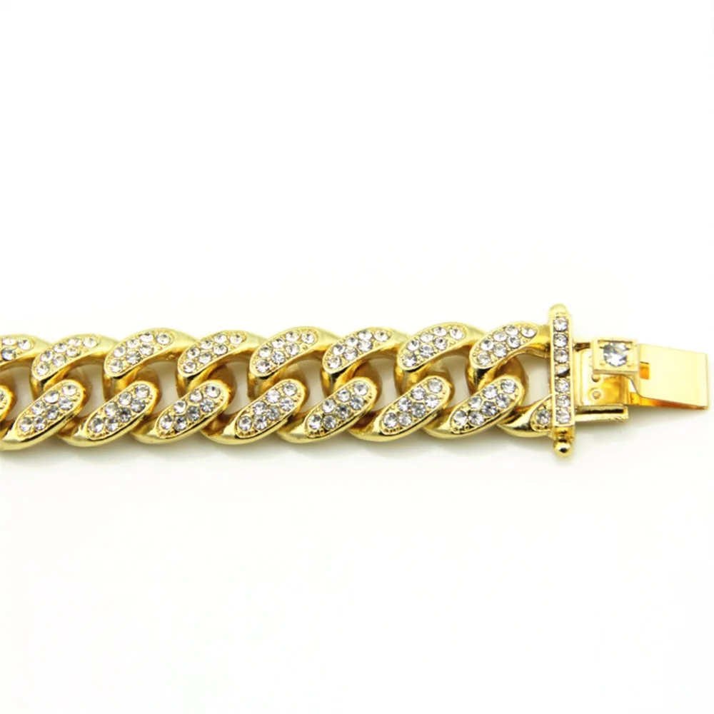 Панк Iced Out Bling Полный горный хрусталь США кубинские браслеты-цепочки 12 мм хип хоп серебряные ювелирные изделия Модные Pulseras Para Hombre