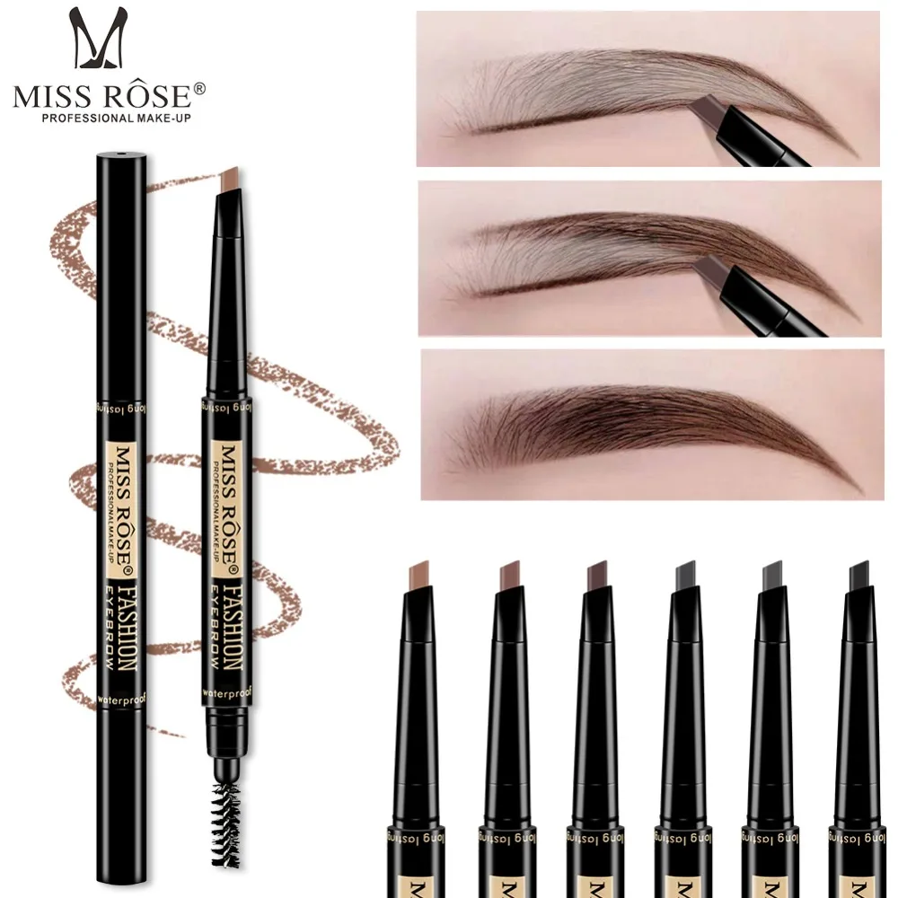 

Miss Rose dual ended eyebrow pencil with brush 6 color waterproof long lasting black coffee brown grey eyebrow drawing pen MS185