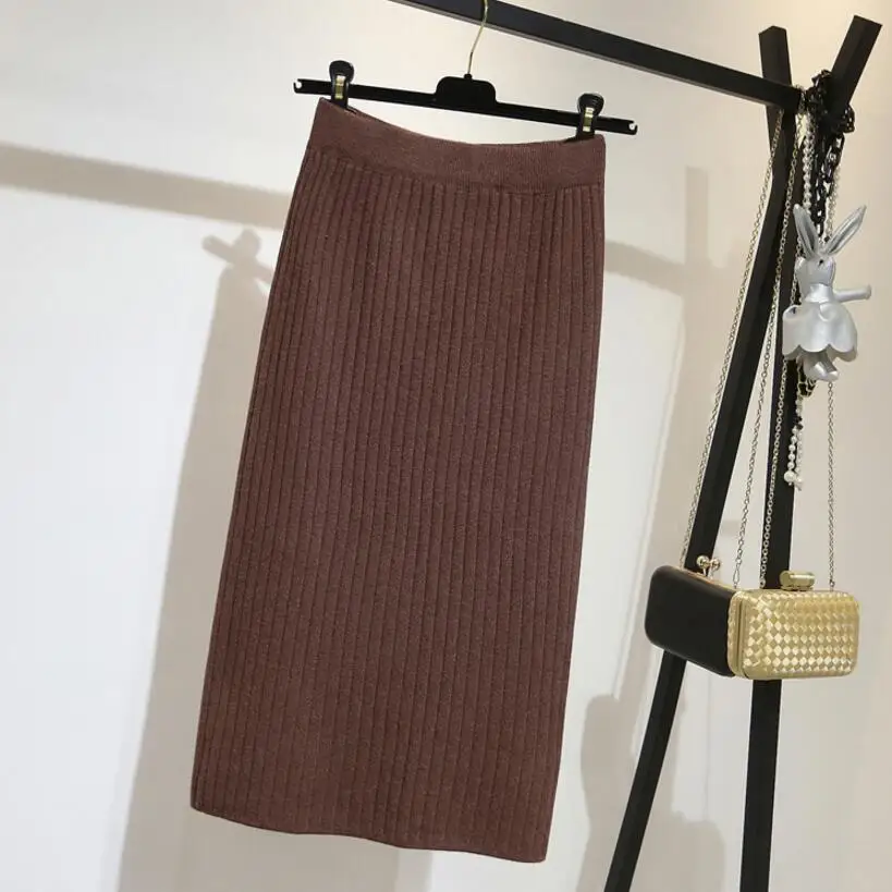 2020 осень зима Женская юбка с высокой талией юбка-карандаш трикотажная длинная