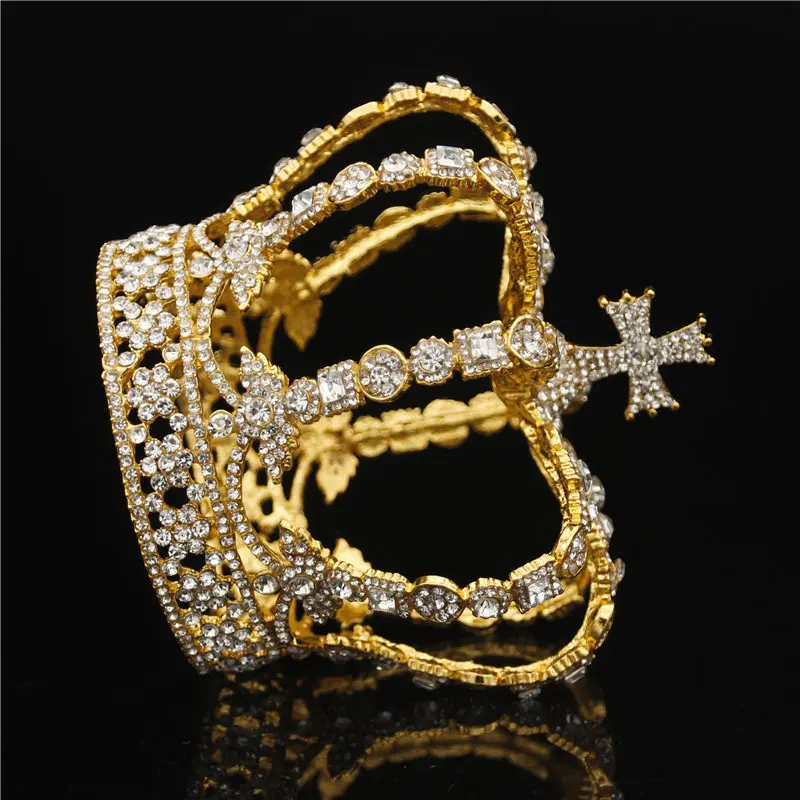 Качественные короны для невесты Top Queen King Crown Bridal Tiaras and Crowns Cross Diadem Bride Headpiece Prom Wedding Hair Jewelry Ornament.